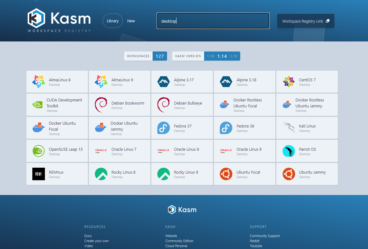 screenshot of Kasm Workspaces